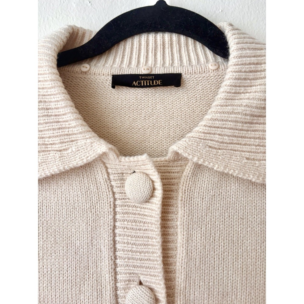 Twinset Wool Cardigan Sweater Ivory Women's Medium - Picture 4 of 8